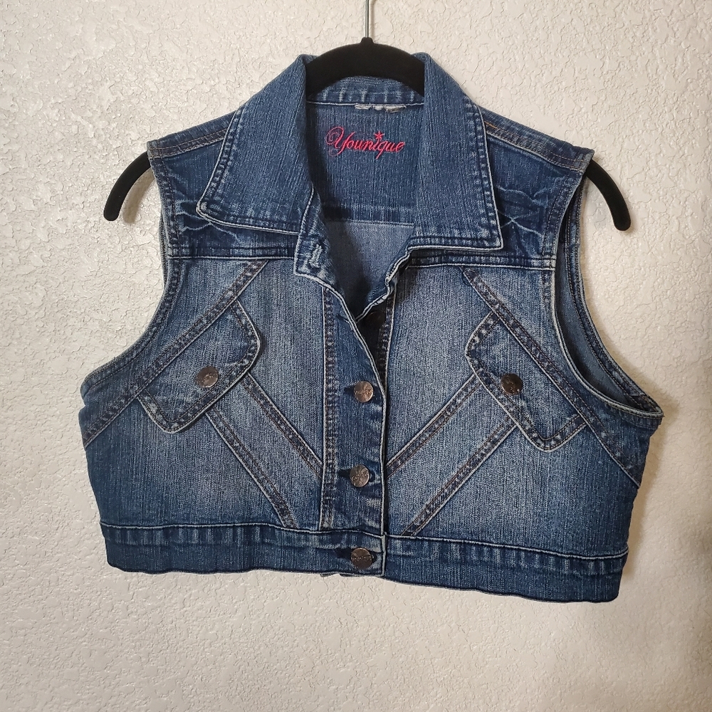 YOUNIQUE Cropped Denim Vest - Y2K Collection